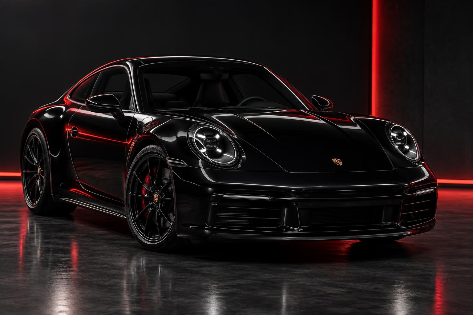 Illustrative image: glossy black sports car with a finished shine in a dark studio